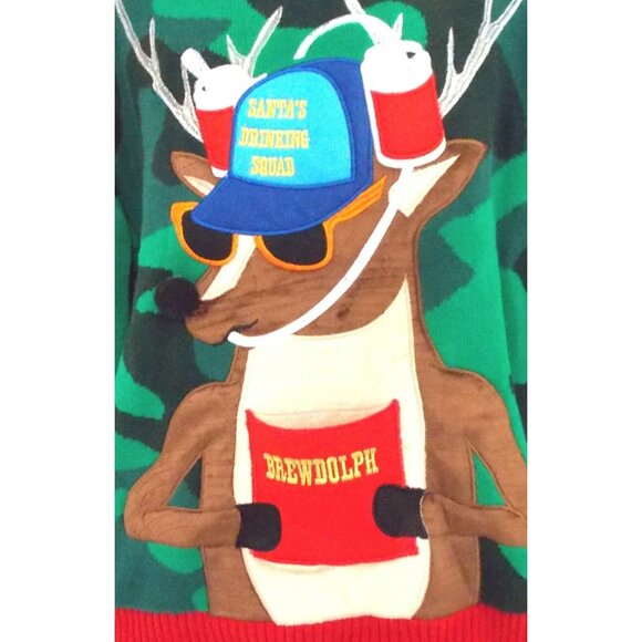 Blizzard Bay Drinking Reindeer Ugly Christmas Sweater Medium - Picture 3 of 4